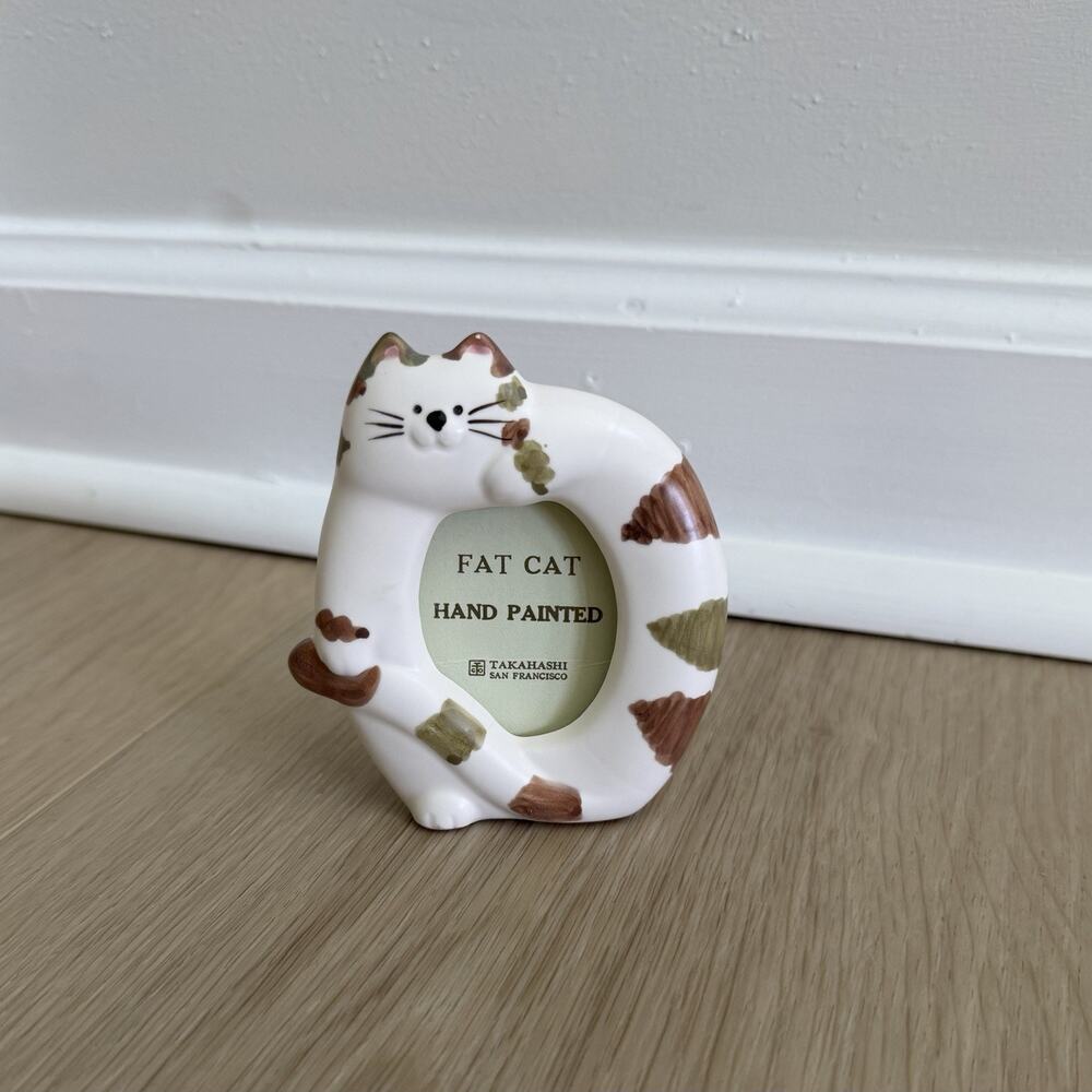 Hand Painted Takahashi Fat Cat Ceramic Photo Frame Made In Japan Vintage